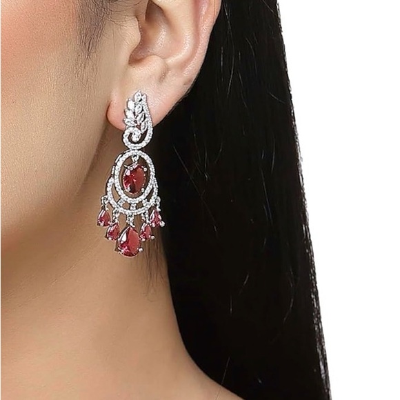 Trendy Jewels Silver and Red Chandelier Earrings, Blue and Green options $40 ea - Picture 4 of 15